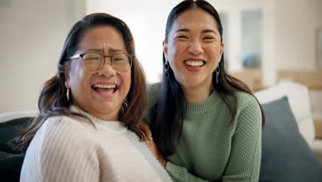 Happy,-sofa-and-face-of-woman-with-her-senior