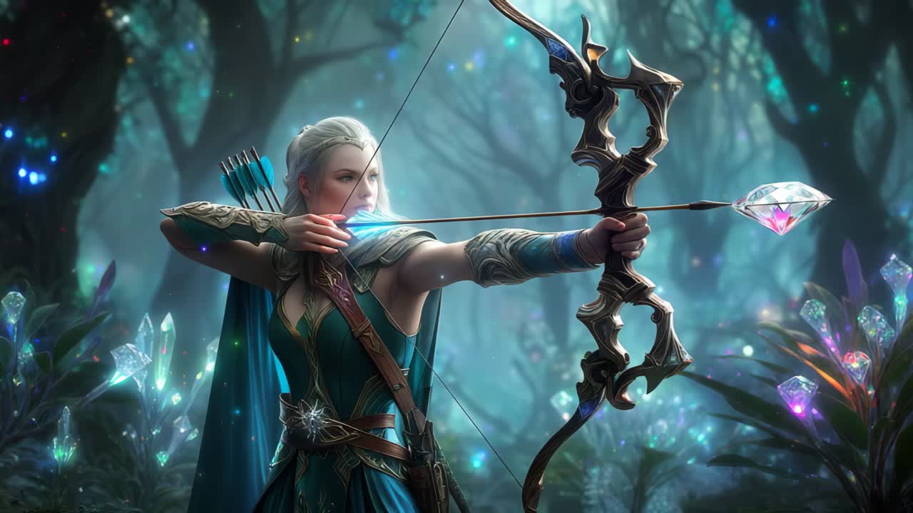 un arquero de fantasía en un bosque místico