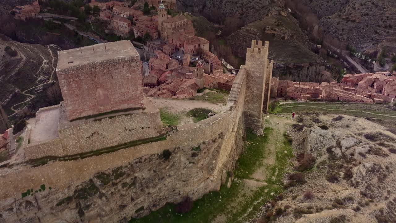 Albarrac&iacute;n 4K drone footage aerial el pueblo mas bonito de Espana Spain most beautiful town