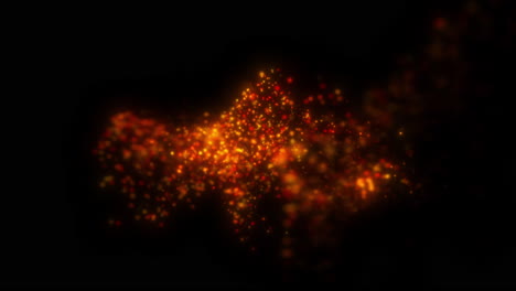 partículas 3d rojas y naranjas que giran en movimiento fluido