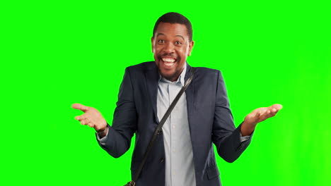 thumbs up, business and happy black man on green
