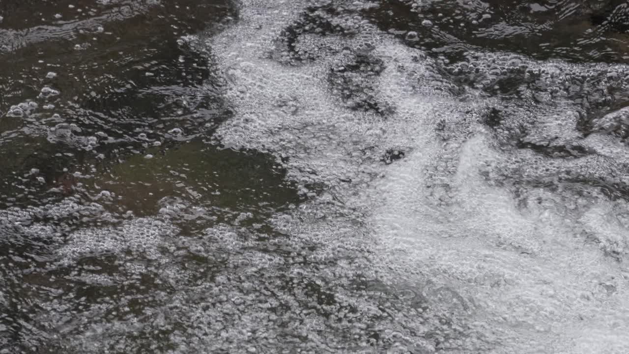 Close-Up Of River Water Flowing With Splashes and Ripples, Nature Water Stream