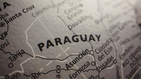 close-up of paraguay and surrounding regions on a map or globe