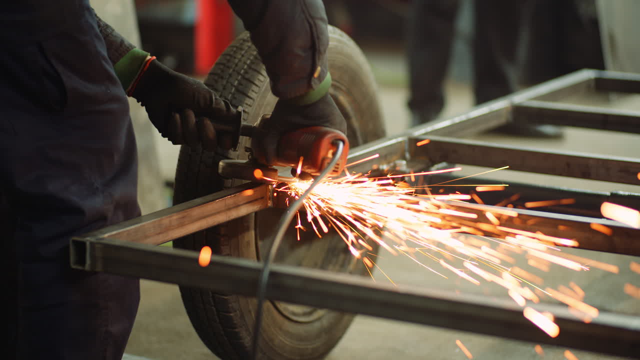 pulido de metal con lijadora en la fábrica de la industria del metal 2