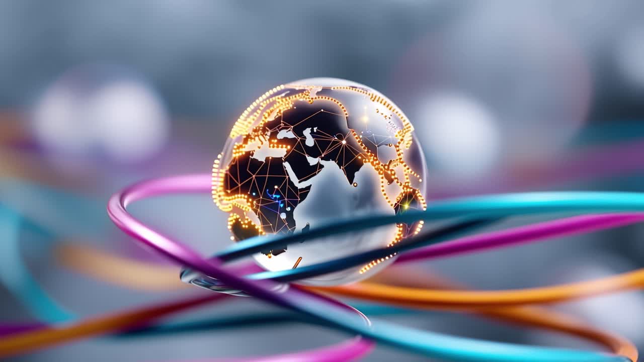 Digital Earth Globe Rotating with Glowing Network Connections