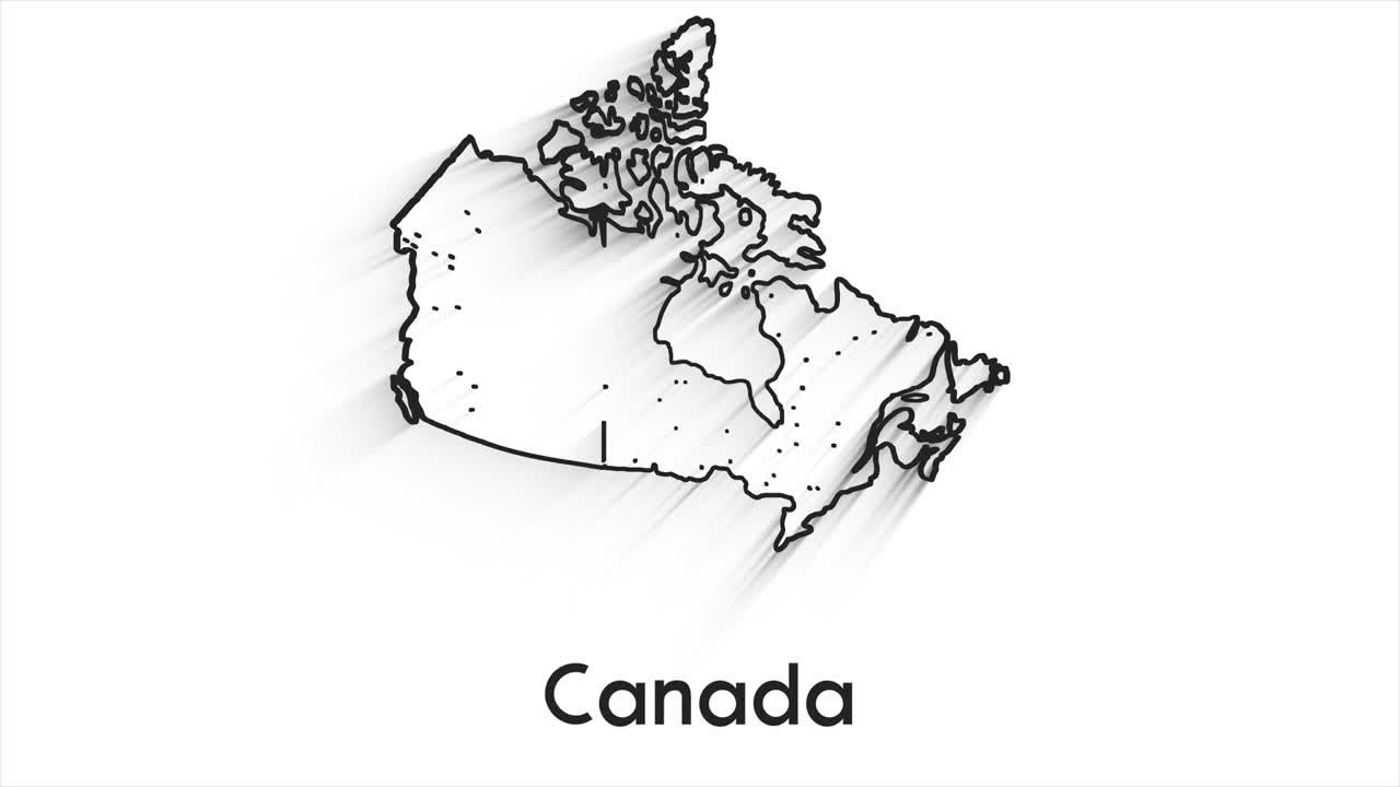 캐나다 지도는 지역별로 소개됩니다. 4k 애니메이션 캐나다 지도 소개 배경은 국가가 하나씩 나타나고 사라지고 카메라 움직임이 있습니다.