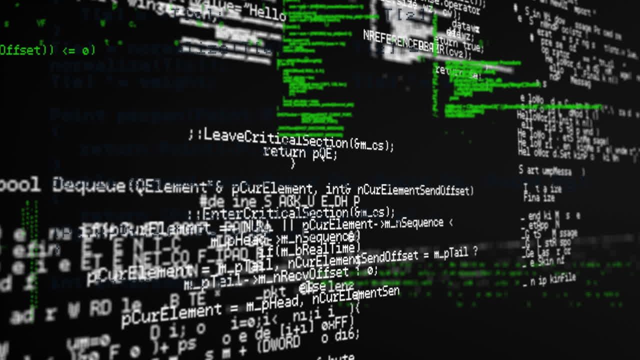 Animation of red and green data processing on black background