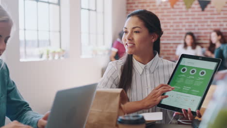 Mujer-De-Negocios-Líder-Presentación-De-Datos-De-Tableta