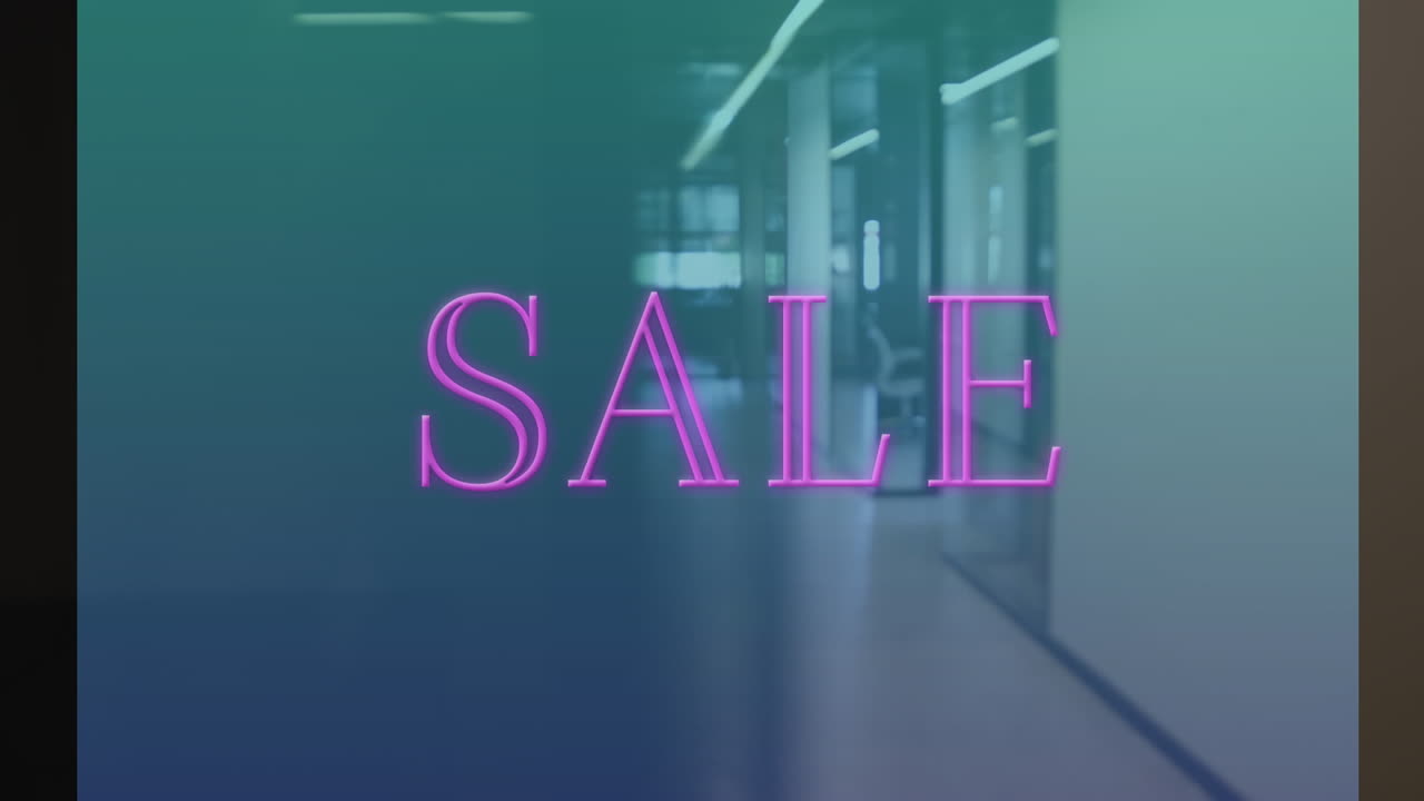 빈 사무실 위에 판매 텍스트의 애니메이션