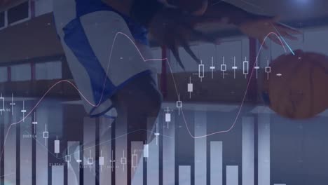animación del procesamiento de datos financieros sobre el jugador de baloncesto afroamericano
