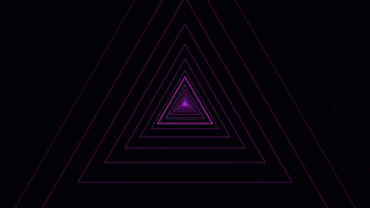 Abstract Tunnel of Glowing Purple Triangles Moving Forward