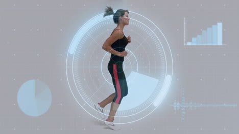 running woman with fitness data and progress charts animation