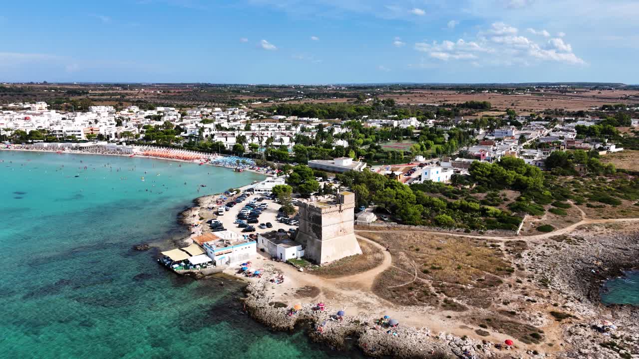 Torre Sant'Isidoro near Ionian Sea, aerial drone view