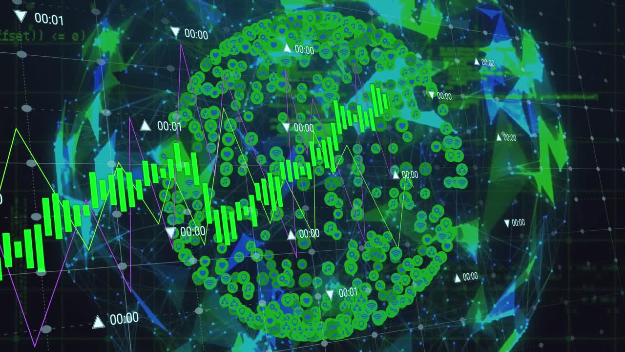 animación del procesamiento de datos en todo el mundo con iconos