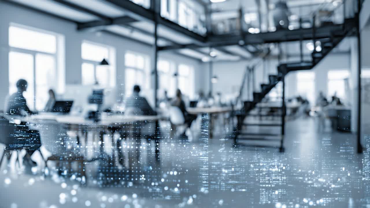 A Modern Office Environment Showcasing Collaboration and Technology Through Dynamic Visuals with People Working in a Professional Space