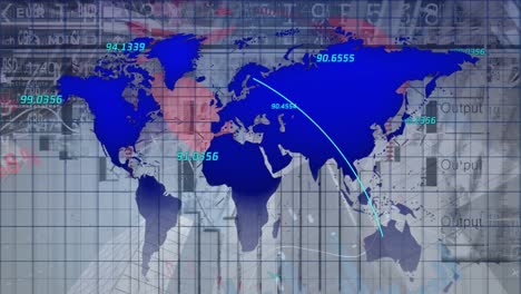 animation einer karte mit zahlen über dem handelsbrett, grafiken vor einem abstrakten hintergrund