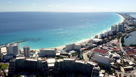 Cancun-city-coastal-area-with-blue-sea-and-beaches-in-summer-sunlight