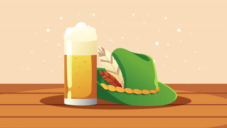 oktoberfest celebration animation with beer and tyrolean hat