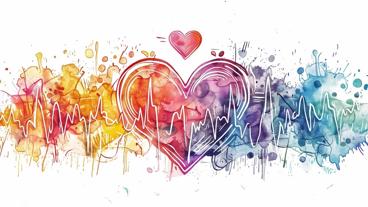 Watercolor Heart with Pulse