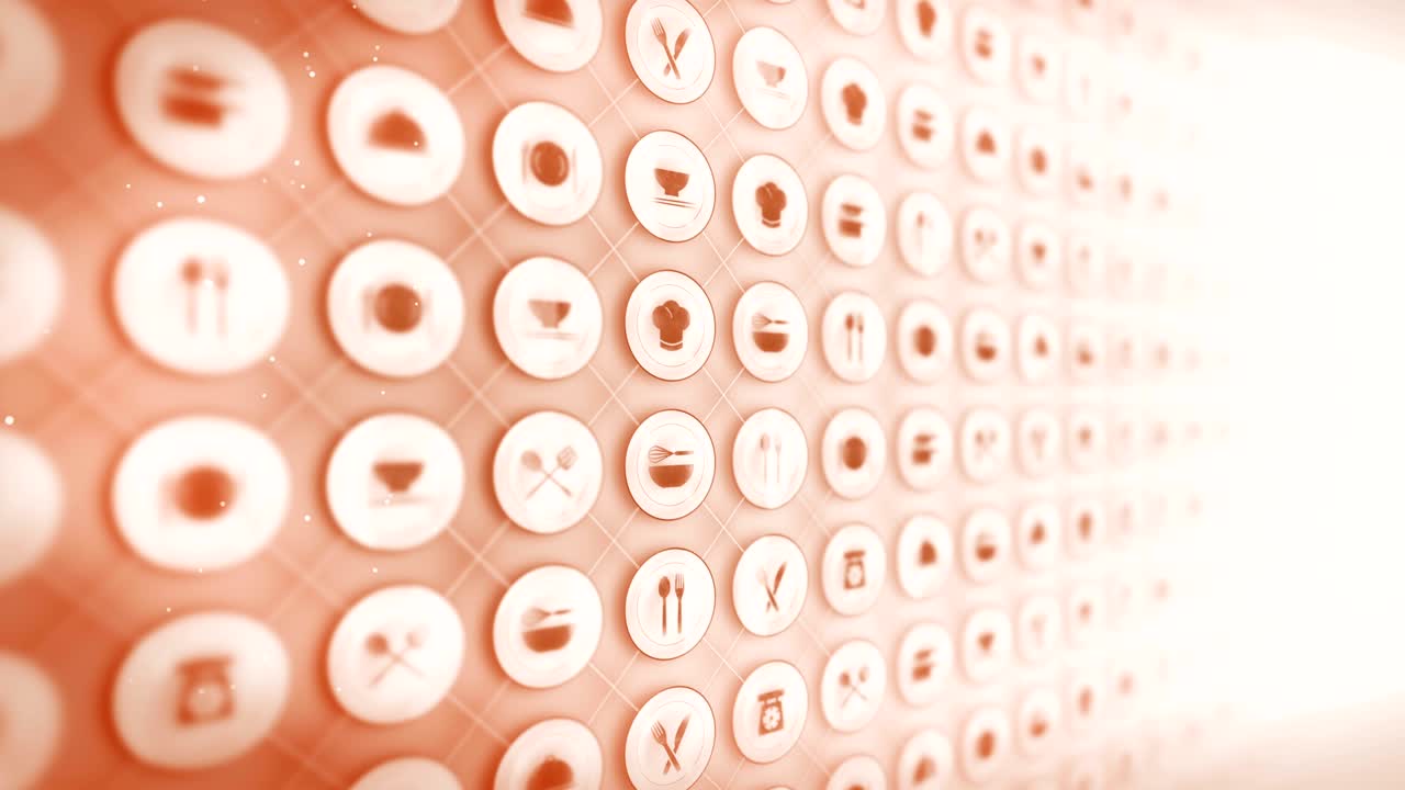 레스토랑 아이콘의 세트, 레스토랑 요리 장비 배경, cg 루프 애니메이션