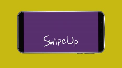 Animation-of-words-Swipe-Up-flickering-on-screen-of-a-smartphone-on-yellow-background