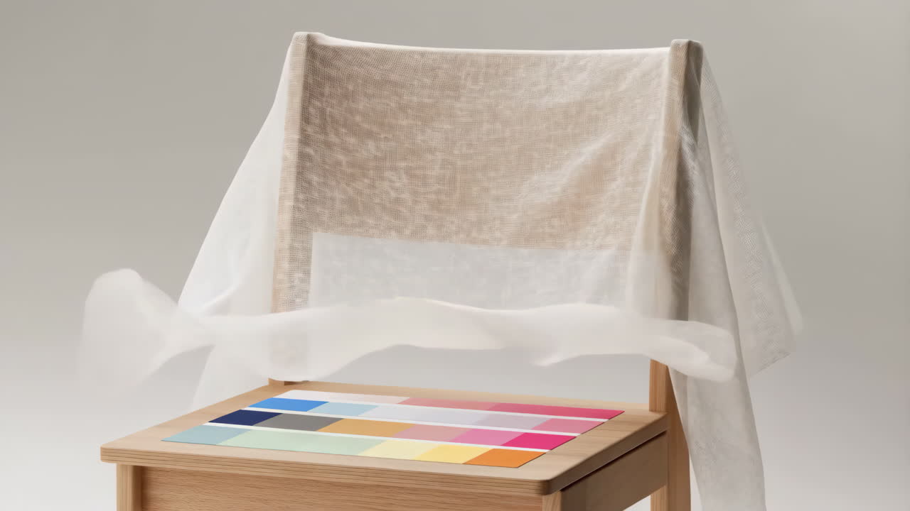 Wooden Chair with White Cloth and Color Swatches