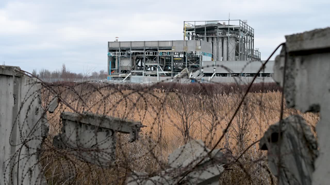 The ruins of an industrial plant near the frontline city of Kramatorsk, Ukraine. The factory was destroyed by a Russian missile strike, a blow to the region's economy