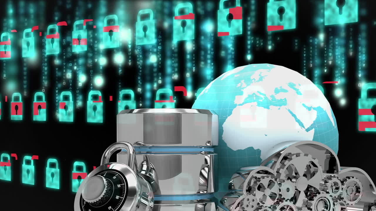 파들록과 글로벌 오버 바이너리 코드 배경으로 디지털 보안 개념