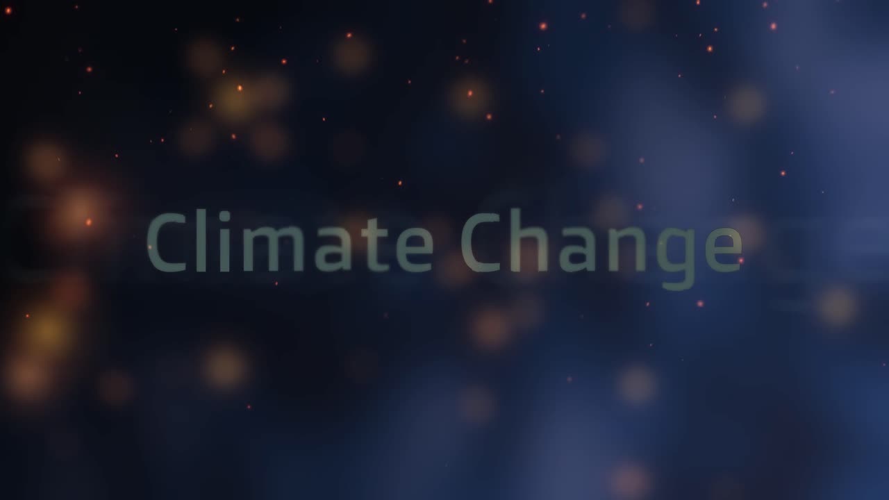 이 개념적 메시지에서 화재, 스파크 및 열파로 텍스트 애니메이션을 태우는 기후 변화