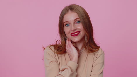 Smiling-brunette-happy-girl-blinking-eye,-looking-at-camera-with-toothy-smile,-winking-and-flirting