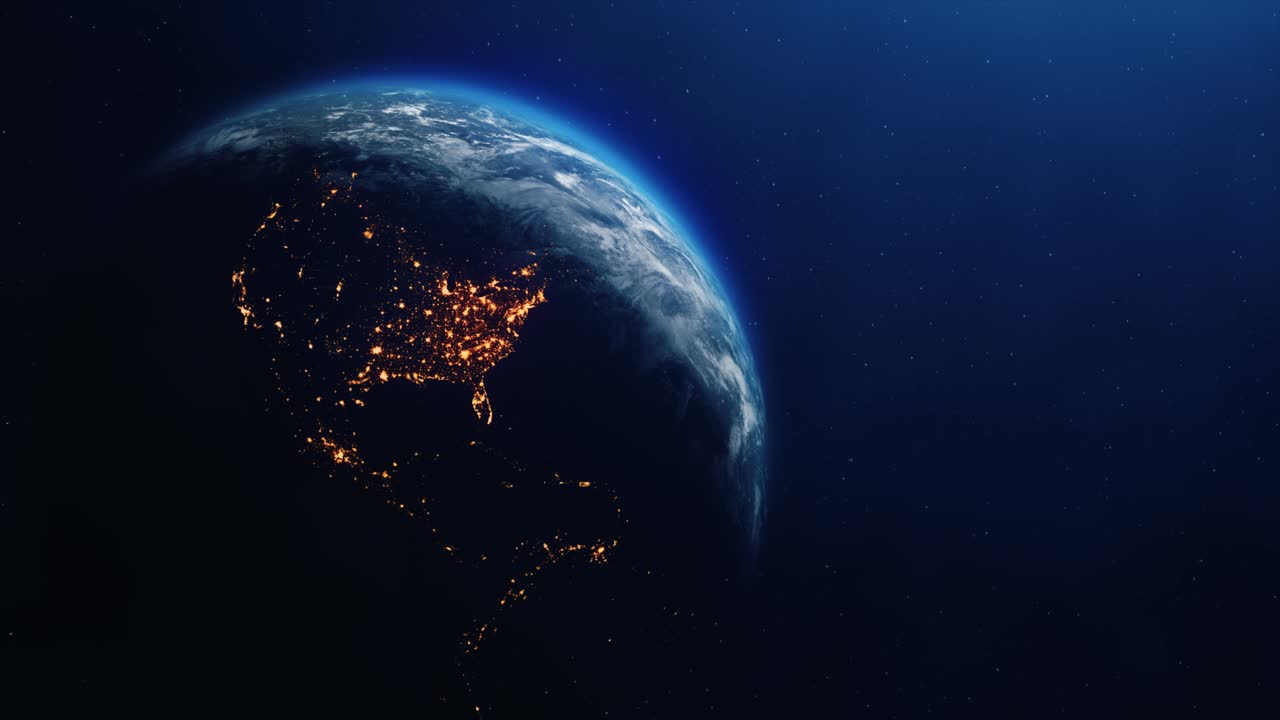 Realistic motion graphics of planet earth rotating in the night starfield intros endings logo