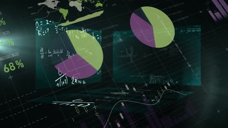 Statistical-data-processing-against-screens-with-mathematical-equations-on-black-background