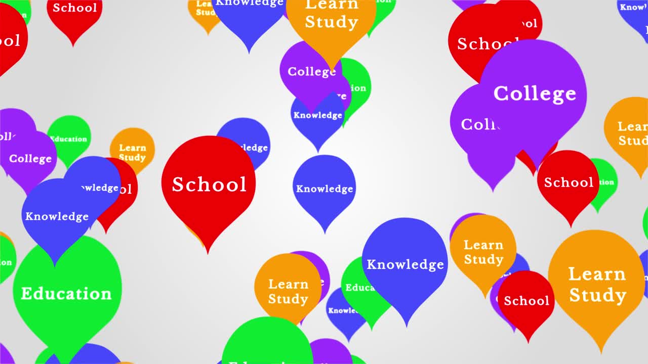 3d 4k 교육 단어 구름이 주제를 통해 날아가는 녹색 스크린 루프 애니메이션 배경