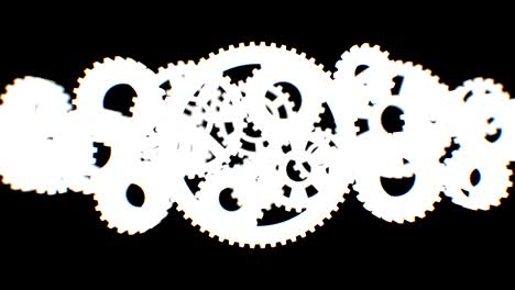 big golden gear turning in steel working mechanism. beautiful looped 3d animation with alpha matte. abstract working process. teamwork business and technology concept.