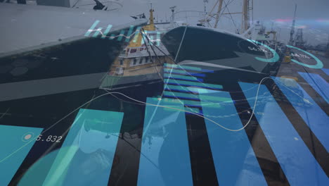 animación del procesamiento de datos sobre el puerto con barcos
