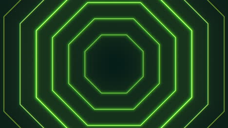 patrón de neón parecido a un laberinto líneas verdes y amarillas en disposición hexagonal