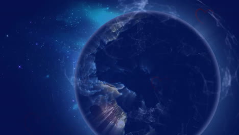 animação de globo e corações caindo em fundo azul