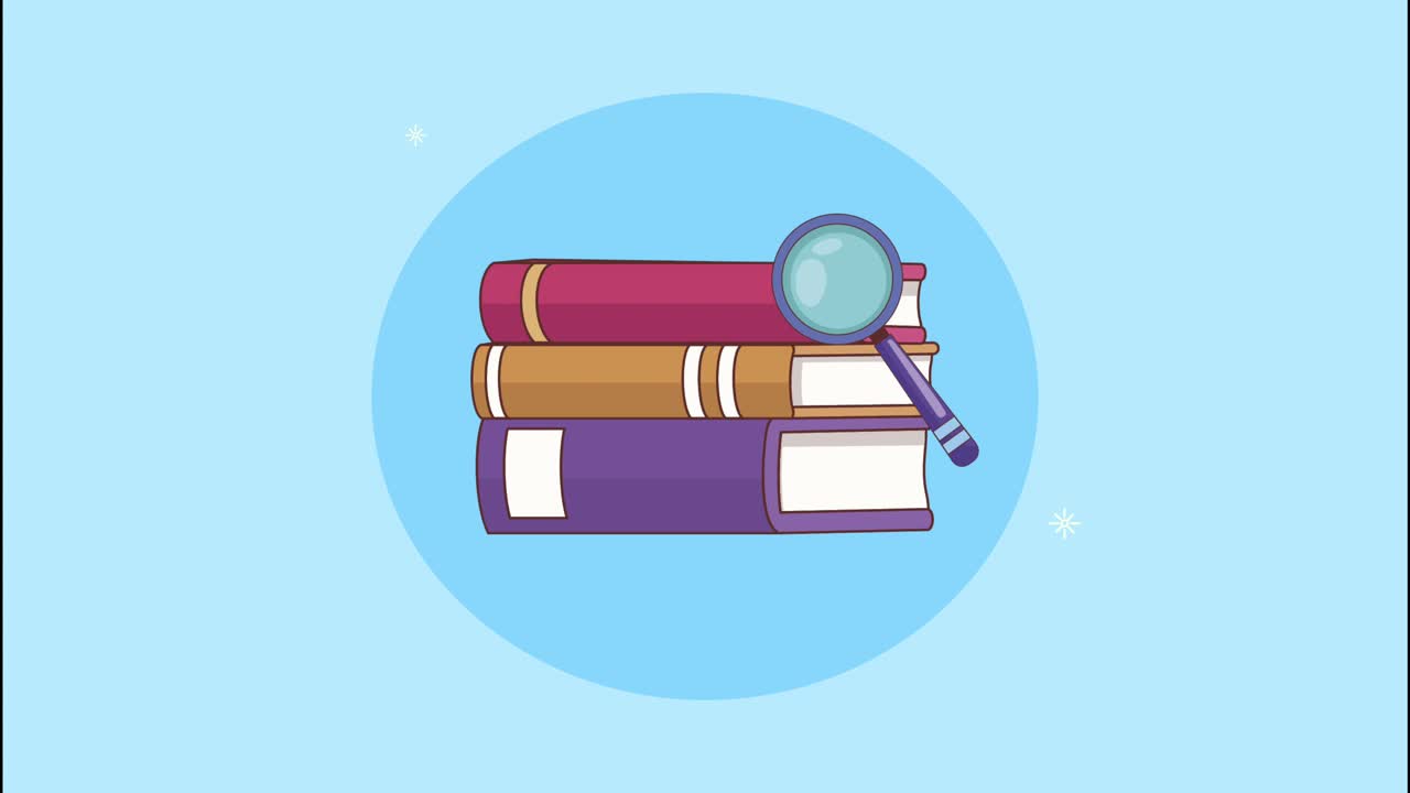 pile di libri di testo con lente d'ingrandimento