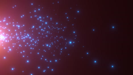 estrellas azules voladoras y brillos en la galaxia oscura