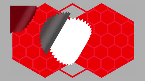 sawtoothed circles and red hexagons moving on grey background