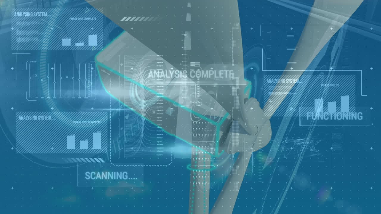 풍력 터빈을 통해 금융 데이터 처리의 애니메이션