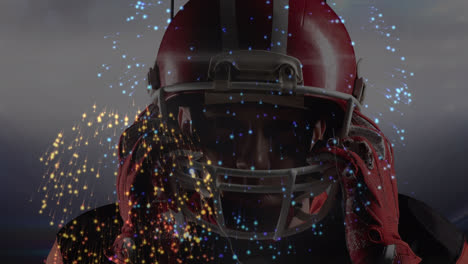 animation of fireworks over american football player