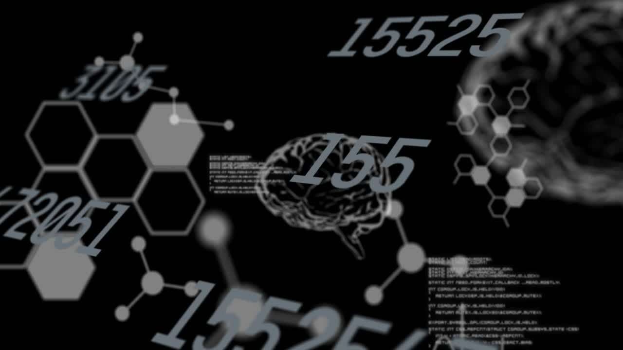 Animation of numbers changing and data processing with human brains