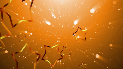 animación de estrellas y nieve cayendo sobre un fondo naranja.