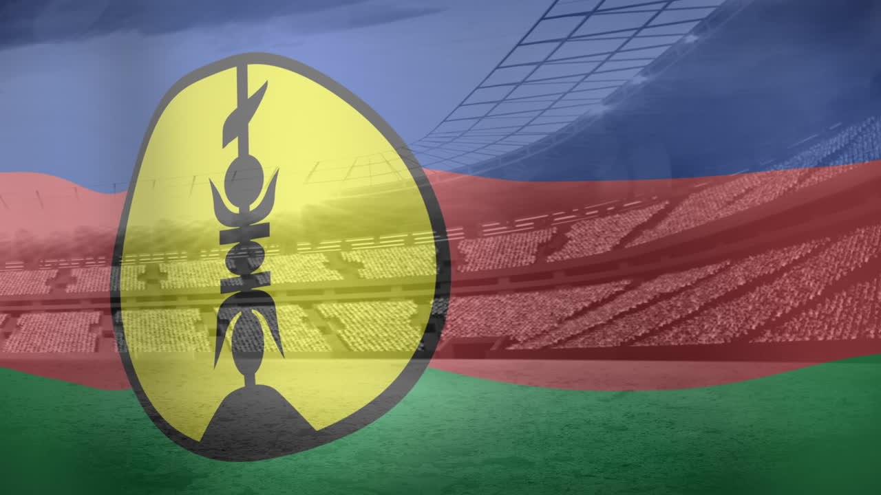 animación de la bandera de nueva caledonia sobre el estadio deportivo