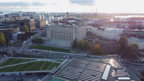 Helsinki-aerial-retreats-from-huge-stone-Parliament-House-building