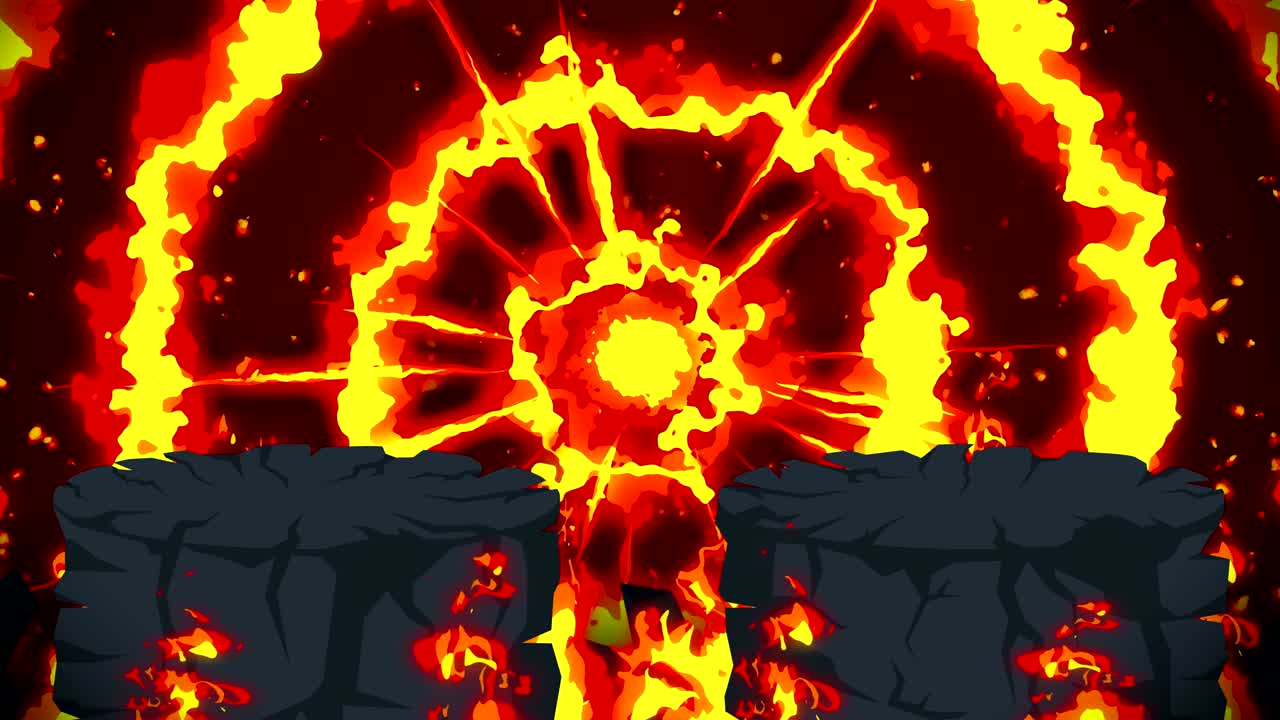 만화 불 애니메이션. 불꽃 루프 배경. 경쟁. 전투 게임.
