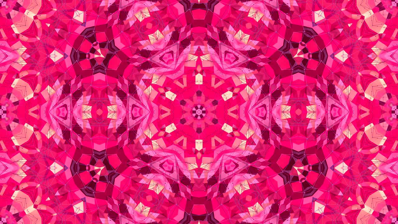 fondo abstracto poli geométrico bajo como un efecto de vidriera o caleidoscopio en movimiento en 4k. animación 3d de bucle, imágenes sin costuras en el popular estilo poli bajo. color rojo v11
