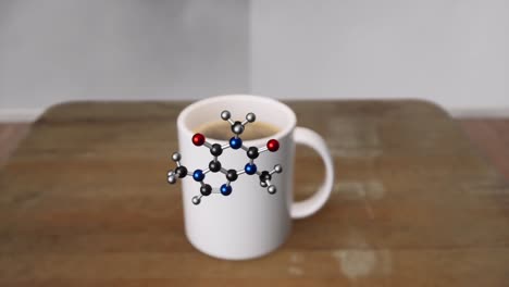 structural chemical formula of caffeine molecule. 3d animation