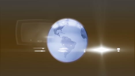 animation of spinning globe icon and light spot against grey background